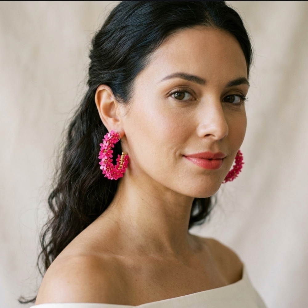 Floral Pink Hoop Earrings